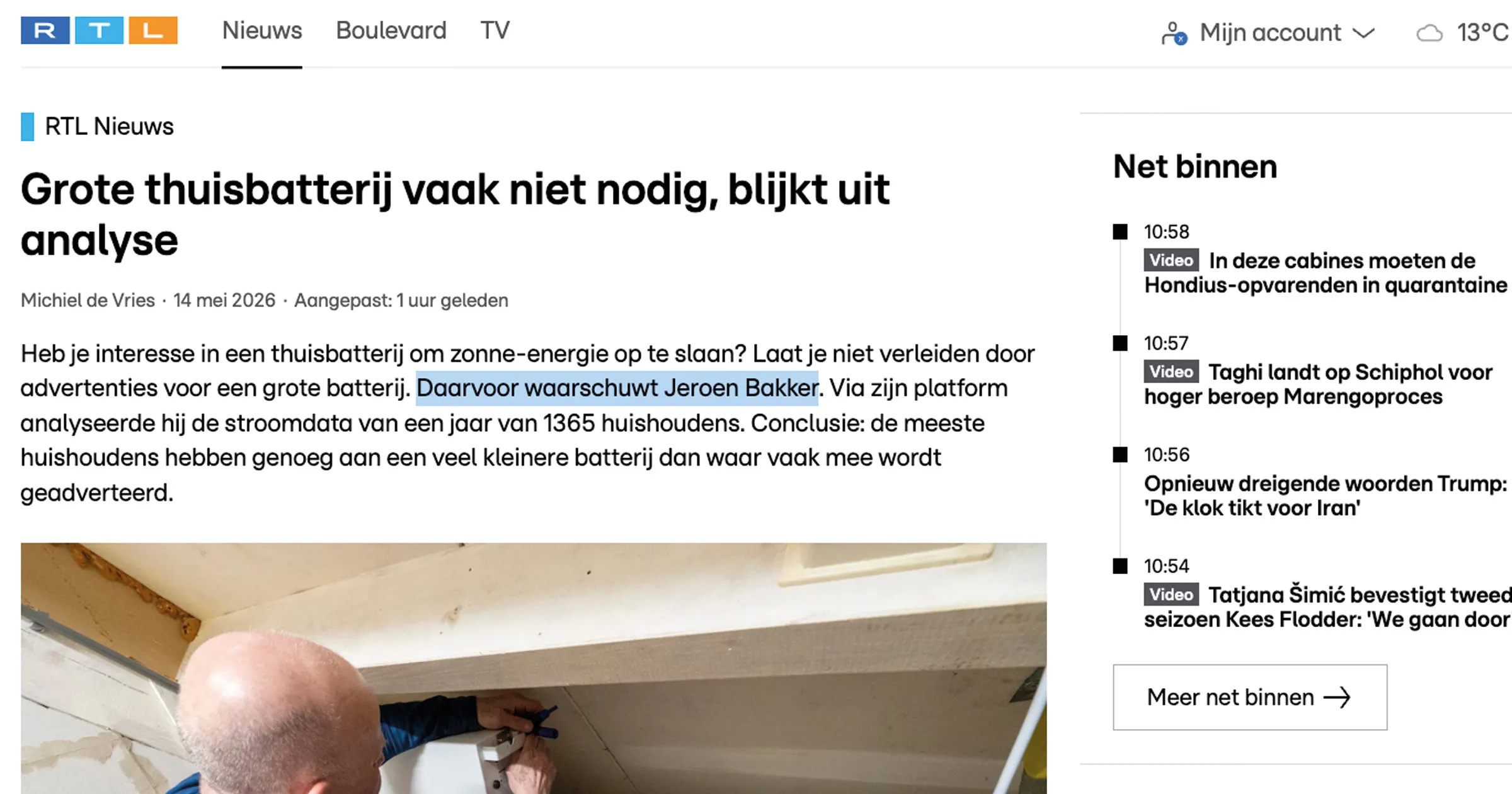 rtl nieuws thuisbatterij vaak te groot 